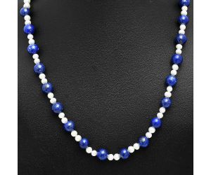 Lapis Lazuli and Pearl Beaded Necklace EXN01171 N-1025, 8x8 mm