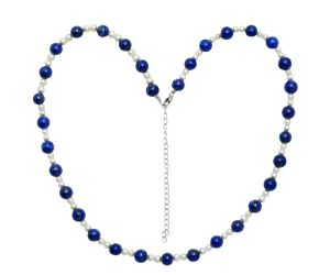 Lapis Lazuli and Pearl Beaded Necklace EXN01171 N-1025, 8x8 mm