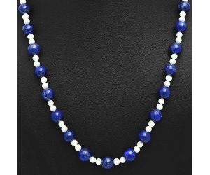 Lapis Lazuli and Pearl Beaded Necklace EXN01172 N-1025, 9x9 mm