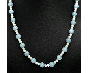 Aquamarine and Pearl Beaded Necklace EXN01174 N-1025, 8x8 mm