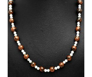 Australian Pilbara Jasper and Pearl Beaded Necklace EXN01176 N-1025, 8x8 mm