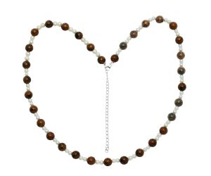 Australian Pilbara Jasper and Pearl Beaded Necklace EXN01176 N-1025, 8x8 mm