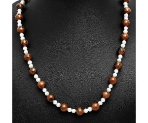 Australian Pilbara Jasper and Pearl Beaded Necklace EXN01177 N-1025, 8x8 mm