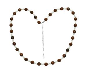 Australian Pilbara Jasper and Pearl Beaded Necklace EXN01177 N-1025, 8x8 mm