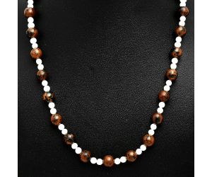 Australian Pilbara Jasper and Pearl Beaded Necklace EXN01178 N-1025, 8x8 mm