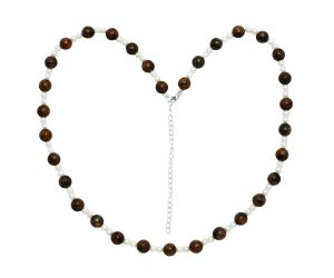 Australian Pilbara Jasper and Pearl Beaded Necklace EXN01178 N-1025, 8x8 mm