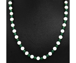 Nephrite Jade and Pearl Beaded Necklace EXN01179 N-1025, 7x7 mm