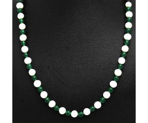 Nephrite Jade and Pearl Beaded Necklace EXN01180 N-1025, 7x7 mm