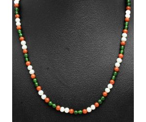 Pearl, Nephrite Jade & Coral Beaded Necklace EXN01181 N-1025, 5x5 mm