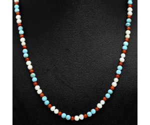 Pearl, Turquoise & Coral Beaded Necklace EXN01182 N-1025, 5x5 mm