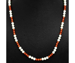 Pearl and Coral Beaded Necklace EXN01183 N-1025, 5x5 mm