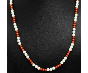 Pearl and Coral Beaded Necklace EXN01184 N-1025, 5x5 mm