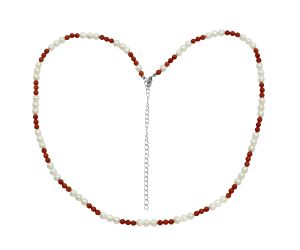 Pearl and Coral Beaded Necklace EXN01184 N-1025, 5x5 mm