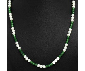 Pearl and Nephrite Jade Beaded Necklace EXN01185 N-1025, 5x5 mm