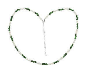 Pearl and Nephrite Jade Beaded Necklace EXN01185 N-1025, 5x5 mm