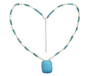 Natural Rare Turquoise Nevada Aztec Mt, Pearl & Turquoise Beaded Necklace EXN01186 N-1027, 25x31 mm