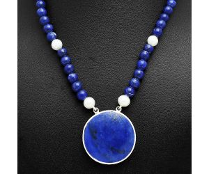 Lapis Lazuli and Pearl Beaded Necklace EXN01187 N-1027, 31x31 mm