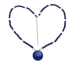 Lapis Lazuli and Pearl Beaded Necklace EXN01187 N-1027, 31x31 mm