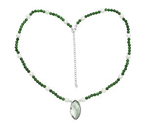 Prasiolite (Green Amethyst) Checker Briolette and Pearl Beaded Necklace EXN01190 N-1027, 15x27 mm