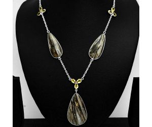 Stick Agate and Citrine Necklace EXN01214 N-1021, 23x38 mm