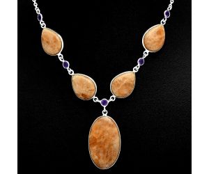 Orange Aventurine and Amethyst Necklace EXN01215 N-1022, 18x31 mm