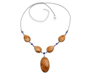 Orange Aventurine and Amethyst Necklace EXN01215 N-1022, 18x31 mm