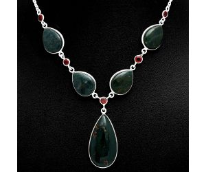 Blood Stone and Garnet Necklace EXN01216 N-1022, 16x30 mm