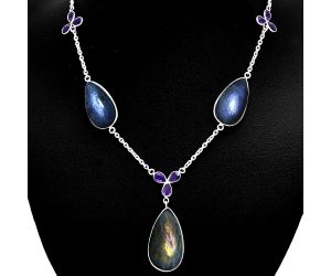 Orange Labradorite and Amethyst Necklace EXN01218 N-1021, 16x29 mm