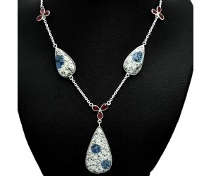 K2 Blue - Azurite In Quartz and Garnet Necklace EXN01219 N-1021, 14x26 mm