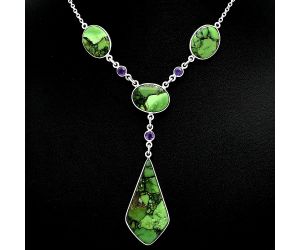 Green Matrix Turquoise and Amethyst Necklace EXN01220 N-1023, 19x37 mm