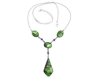 Green Matrix Turquoise and Amethyst Necklace EXN01220 N-1023, 19x37 mm