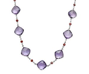 Amethyst Checker Briolette and Garnet Necklace EXN01223 N-1024, 14x14 mm