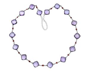 Amethyst Checker Briolette and Garnet Necklace EXN01223 N-1024, 14x14 mm