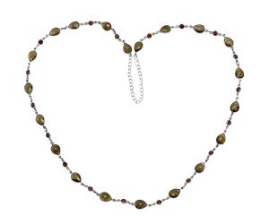 Smoky Quartz Checker Briolette and Garnet Necklace EXN01224 N-1024, 7x10 mm