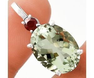 Prasiolite (Green Amethyst) and Garnet Pendant EXP01007 P-1113, 12x16 mm