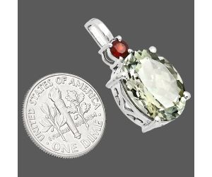 Prasiolite (Green Amethyst) and Garnet Pendant EXP01007 P-1113, 12x16 mm