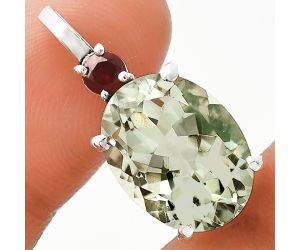 Prasiolite (Green Amethyst) and Garnet Pendant EXP01008 P-1113, 12x16 mm