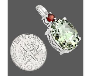 Prasiolite (Green Amethyst) and Garnet Pendant EXP01008 P-1113, 12x16 mm