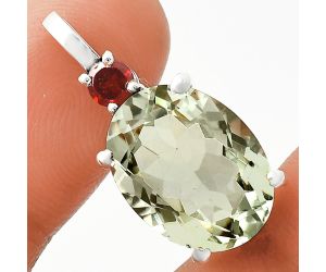 Prasiolite (Green Amethyst) and Garnet Pendant EXP01009 P-1113, 12x16 mm