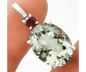 Prasiolite (Green Amethyst) and Garnet Pendant EXP01010 P-1113, 12x16 mm