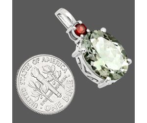 Prasiolite (Green Amethyst) and Garnet Pendant EXP01010 P-1113, 12x16 mm