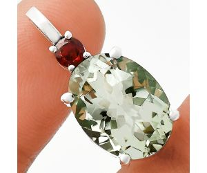 Prasiolite (Green Amethyst) and Garnet Pendant EXP01011 P-1113, 12x16 mm