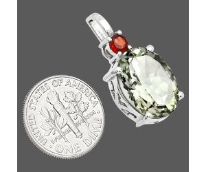 Prasiolite (Green Amethyst) and Garnet Pendant EXP01011 P-1113, 12x16 mm