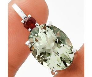 Prasiolite (Green Amethyst) and Garnet Pendant EXP01012 P-1113, 12x16 mm