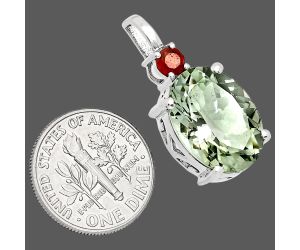 Prasiolite (Green Amethyst) and Garnet Pendant EXP01012 P-1113, 12x16 mm