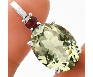 Prasiolite (Green Amethyst) and Garnet Pendant EXP01014 P-1113, 12x16 mm