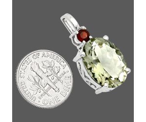 Prasiolite (Green Amethyst) and Garnet Pendant EXP01014 P-1113, 12x16 mm