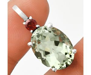 Prasiolite (Green Amethyst) and Garnet Pendant EXP01015 P-1113, 12x16 mm