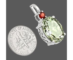 Prasiolite (Green Amethyst) and Garnet Pendant EXP01015 P-1113, 12x16 mm