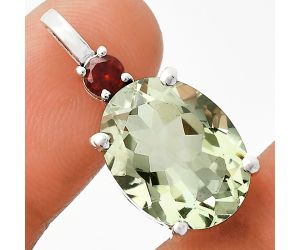 Prasiolite (Green Amethyst) and Garnet Pendant EXP01016 P-1113, 12x16 mm